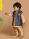 Vastramay SISHU Boy's Gold-Toned & Blue Color Woven Design Nehru Jackets